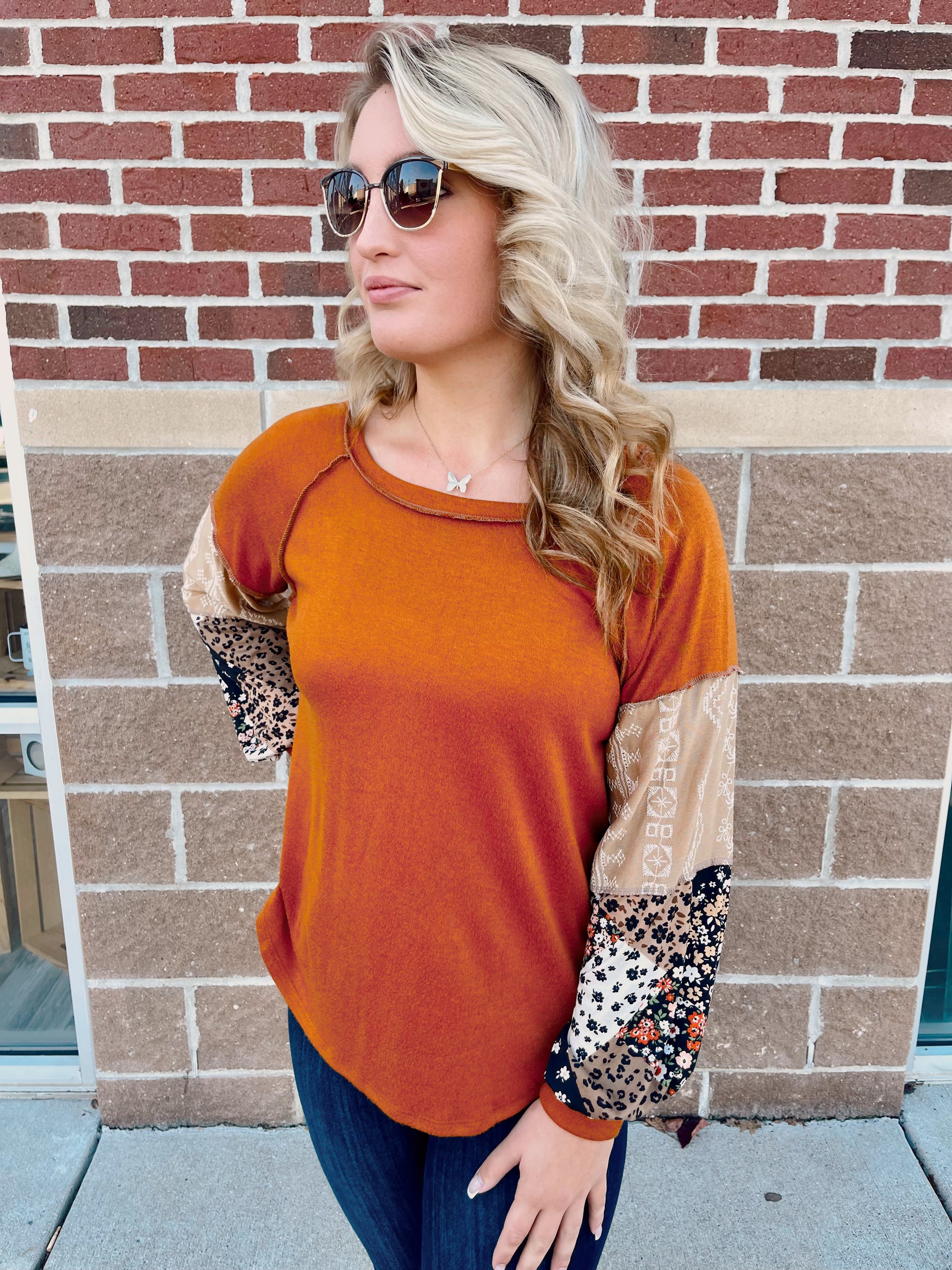 Boho Embroidered Top, Rust