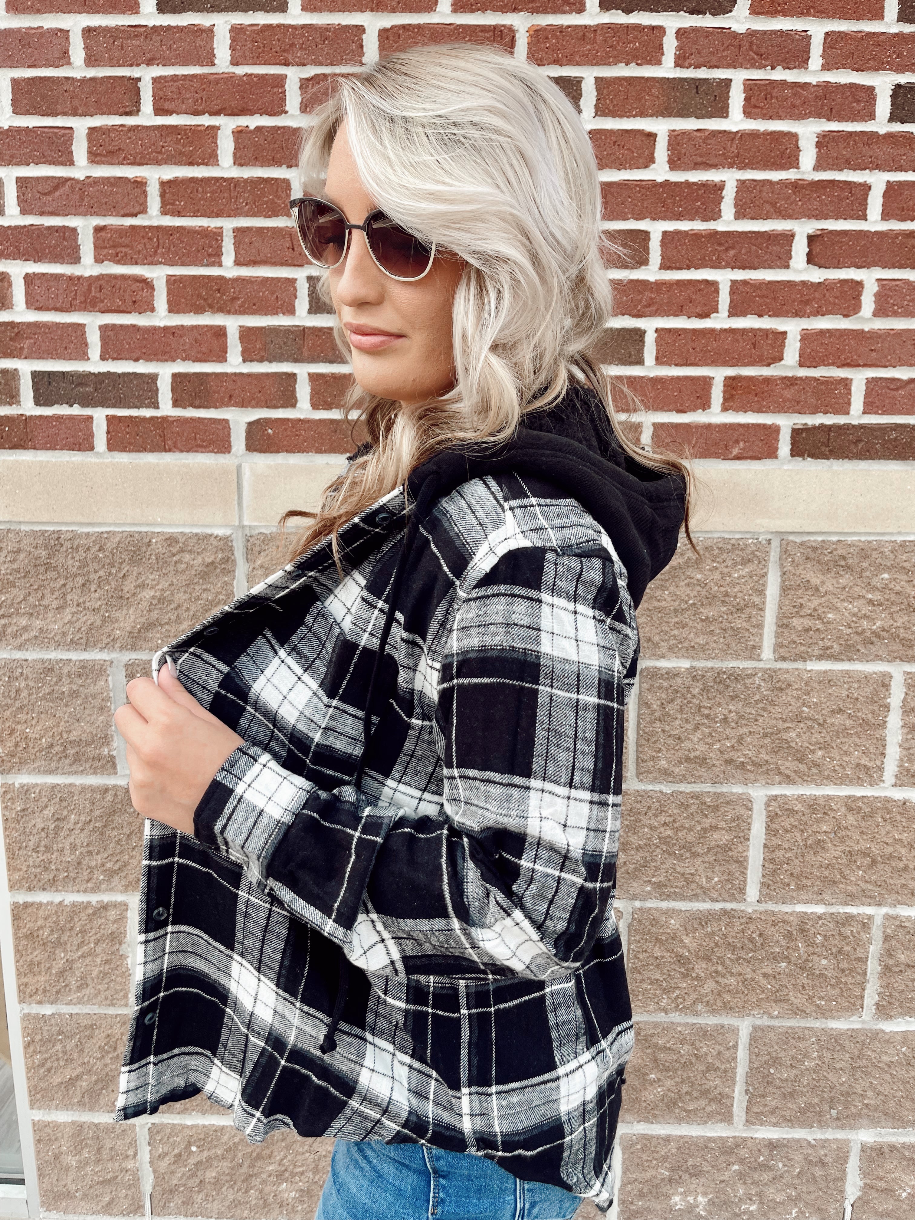 Plaid Flannel Shacket, Black - Pineapple Whiskey Boutique