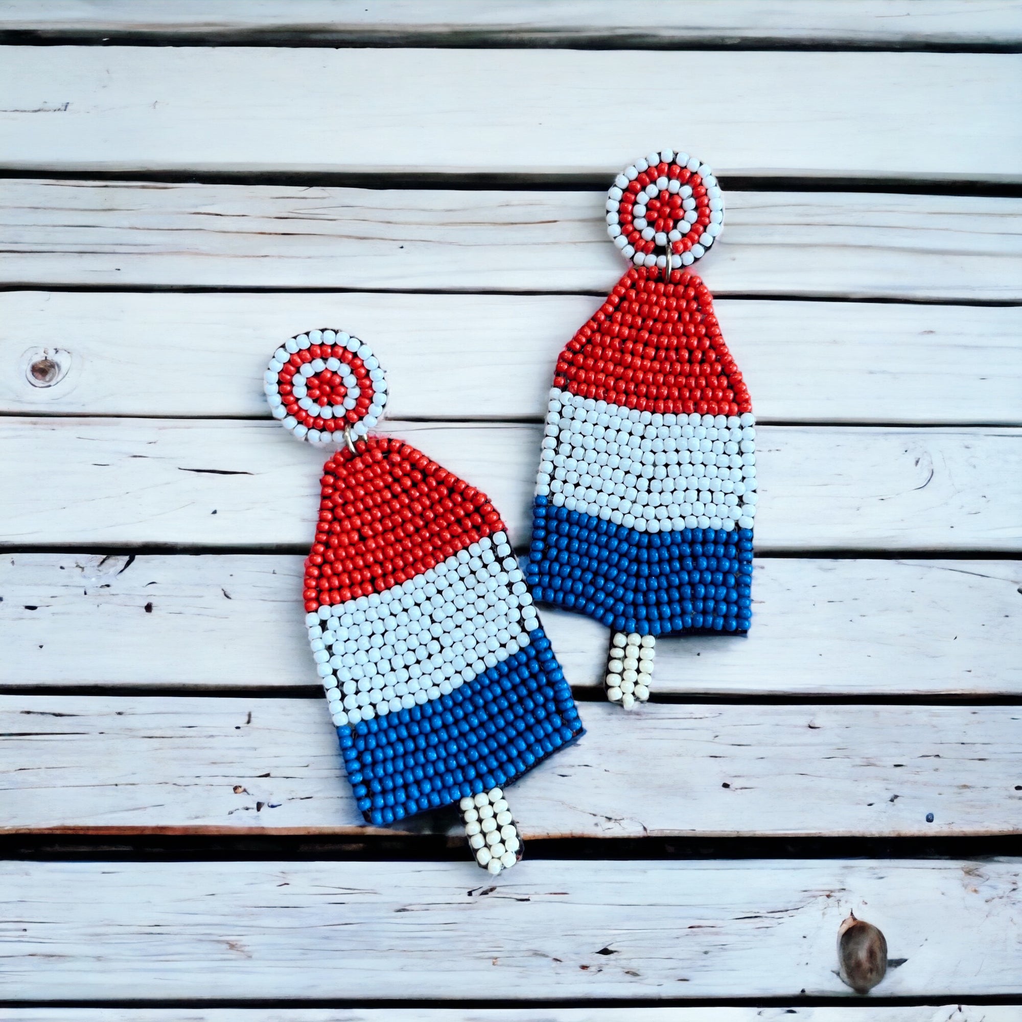 Patriotic Popsicle Earrings, Red/White/Blue