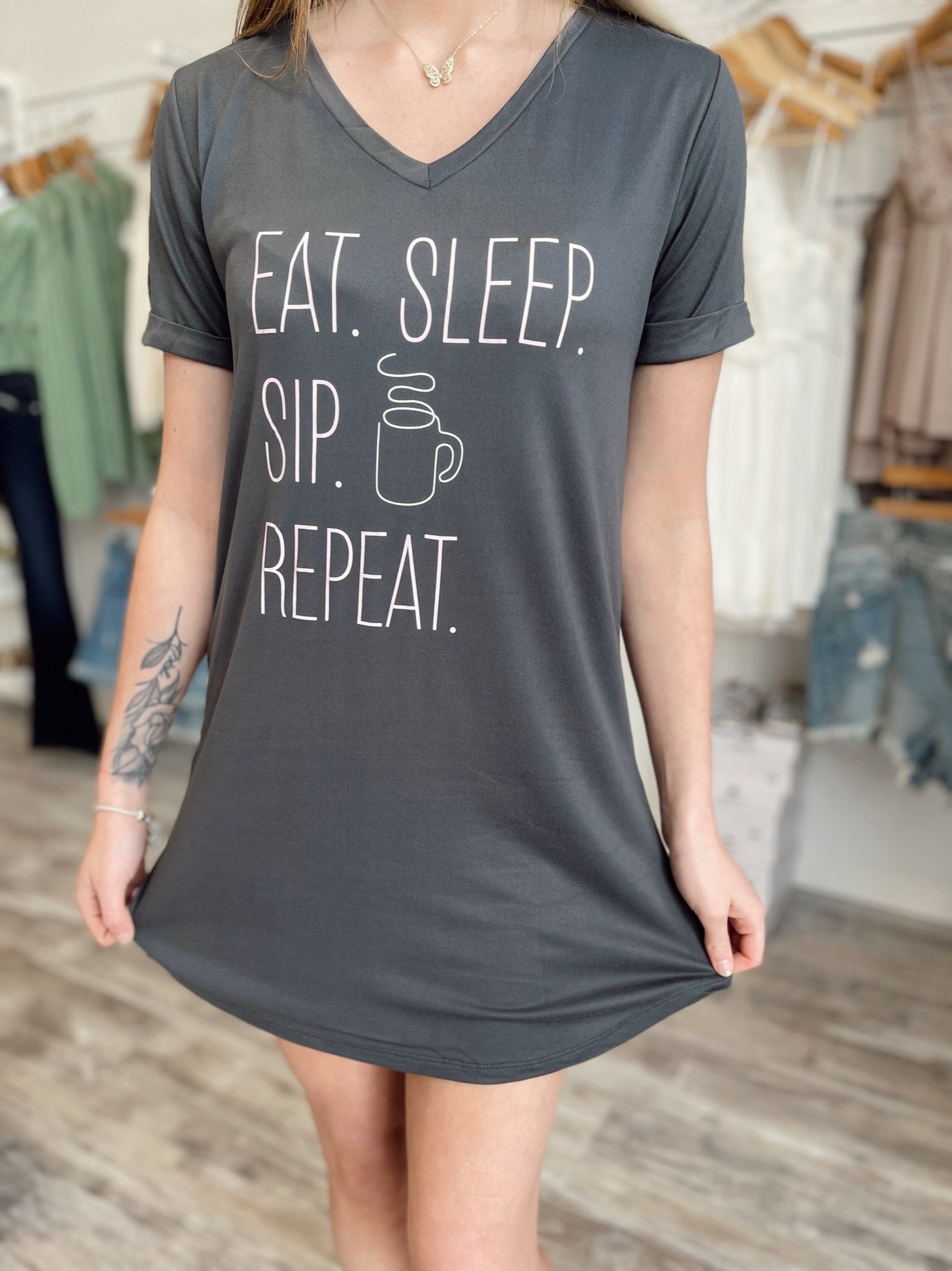 Eat Sleep Sip Repeat, Sleep Shirt