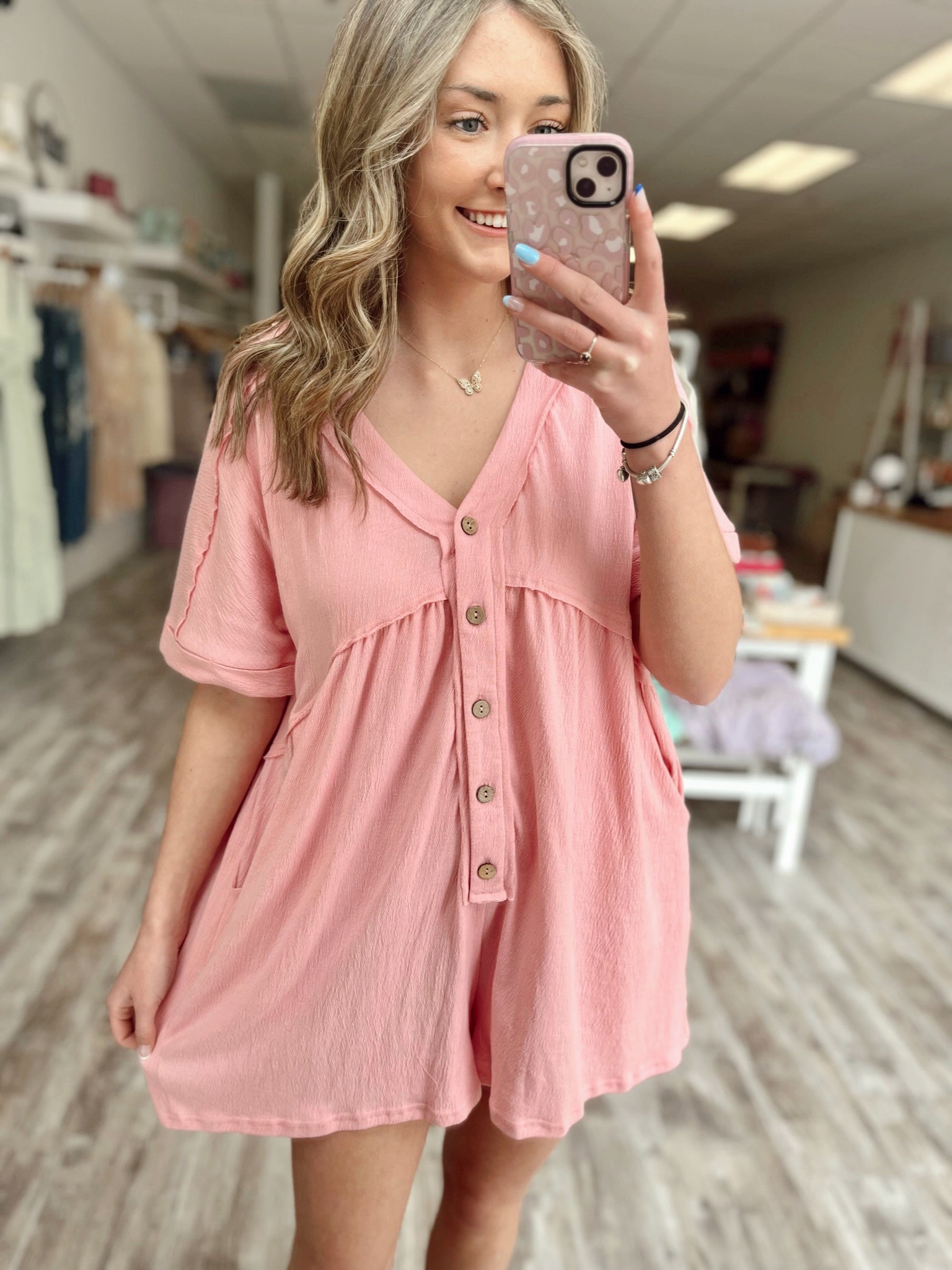 Textured Knit Romper, Candy Pink