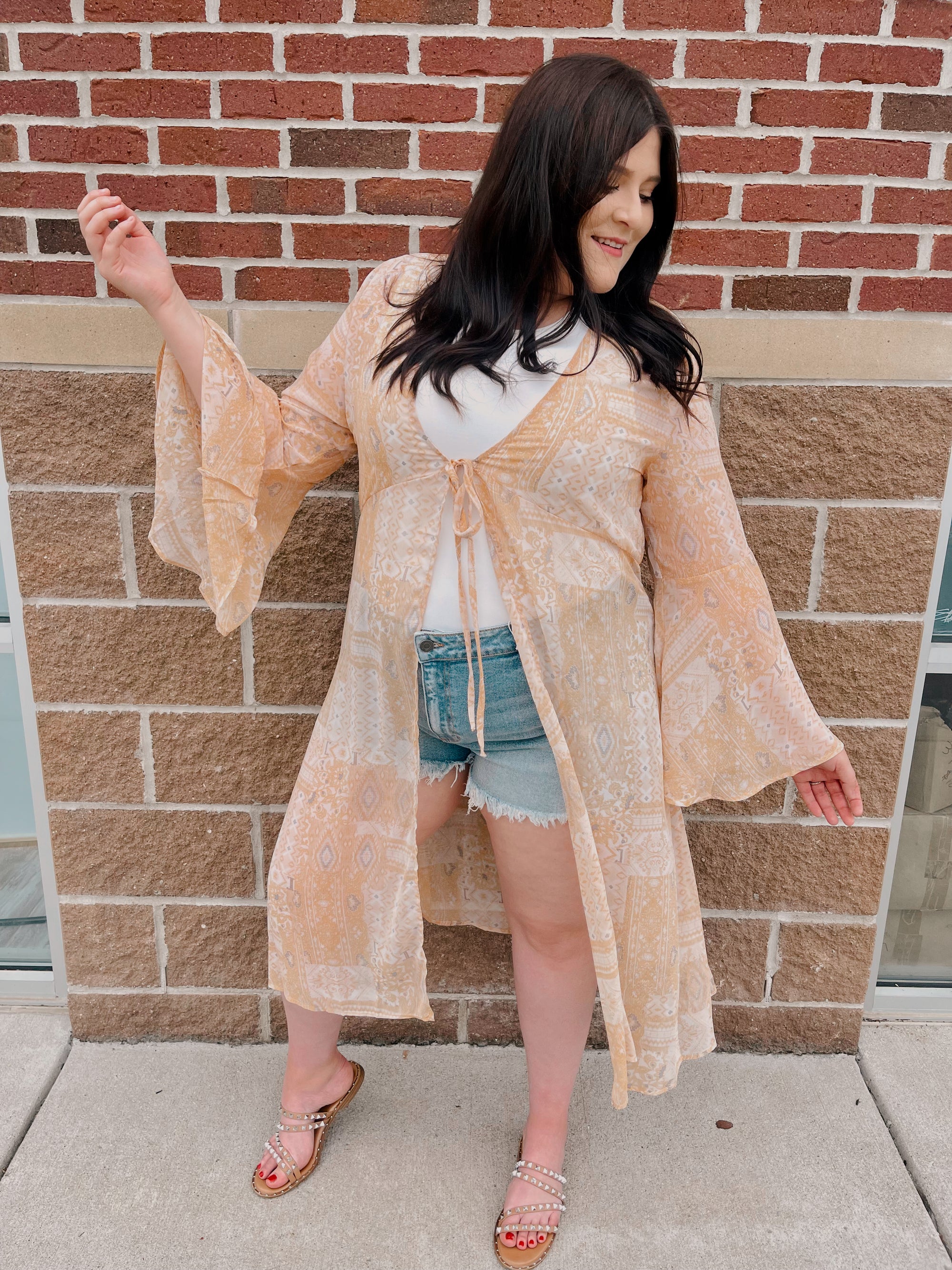 Sheer Patch Print Duster