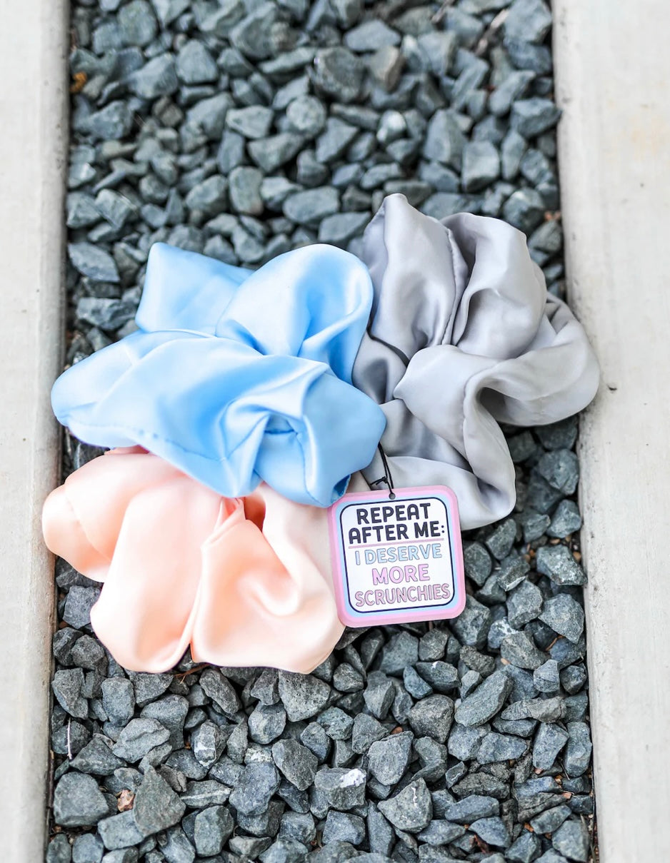 Scrunchie Set, Blue/Light Coral/Silver