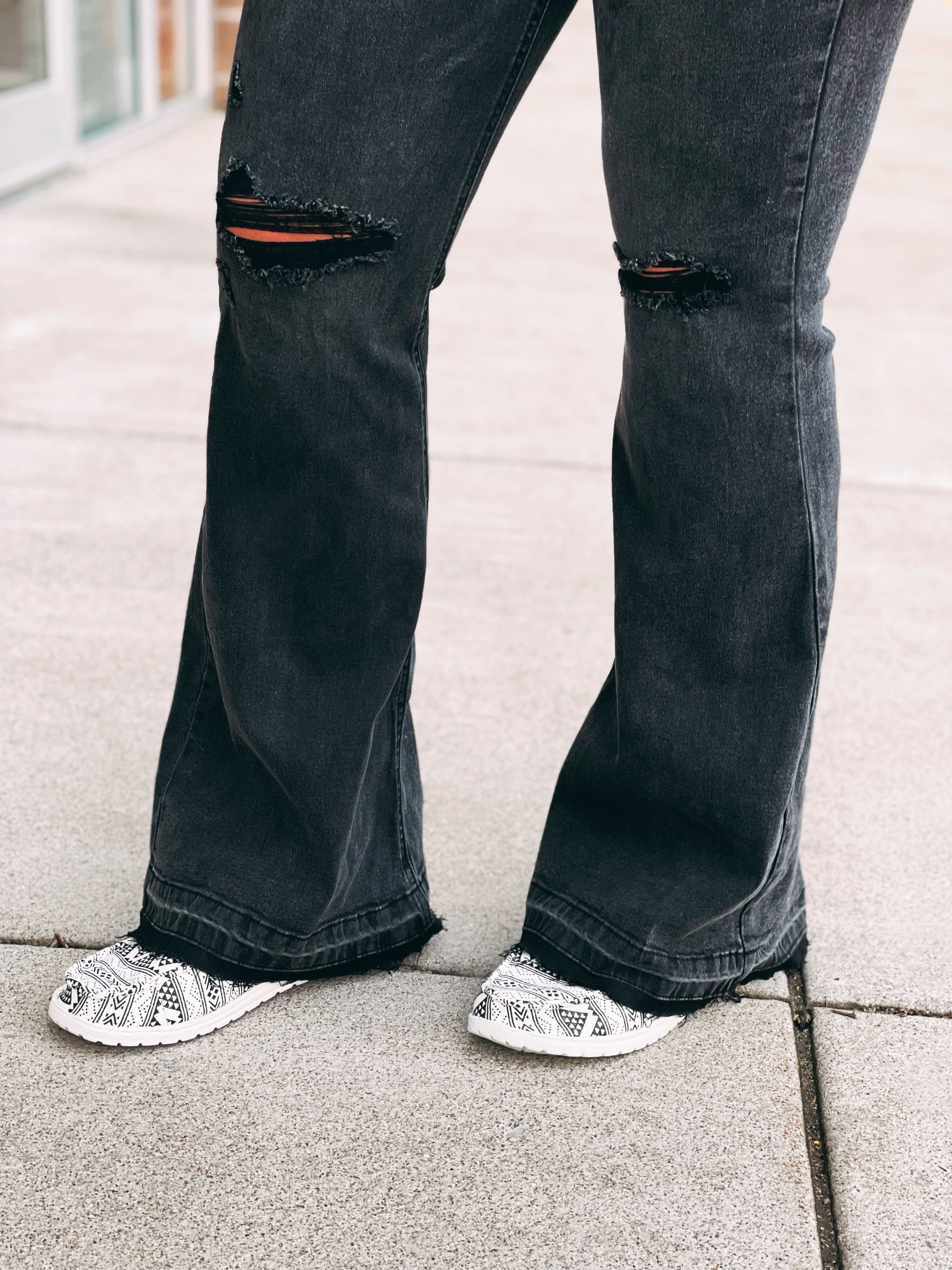 Black Distressed Flare Jean