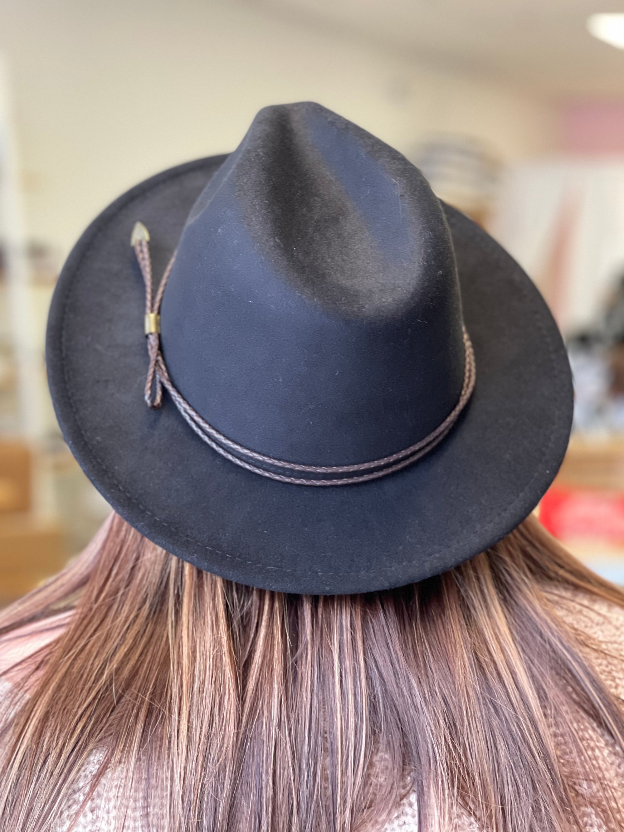 Wide Brim Hat With Black Rope