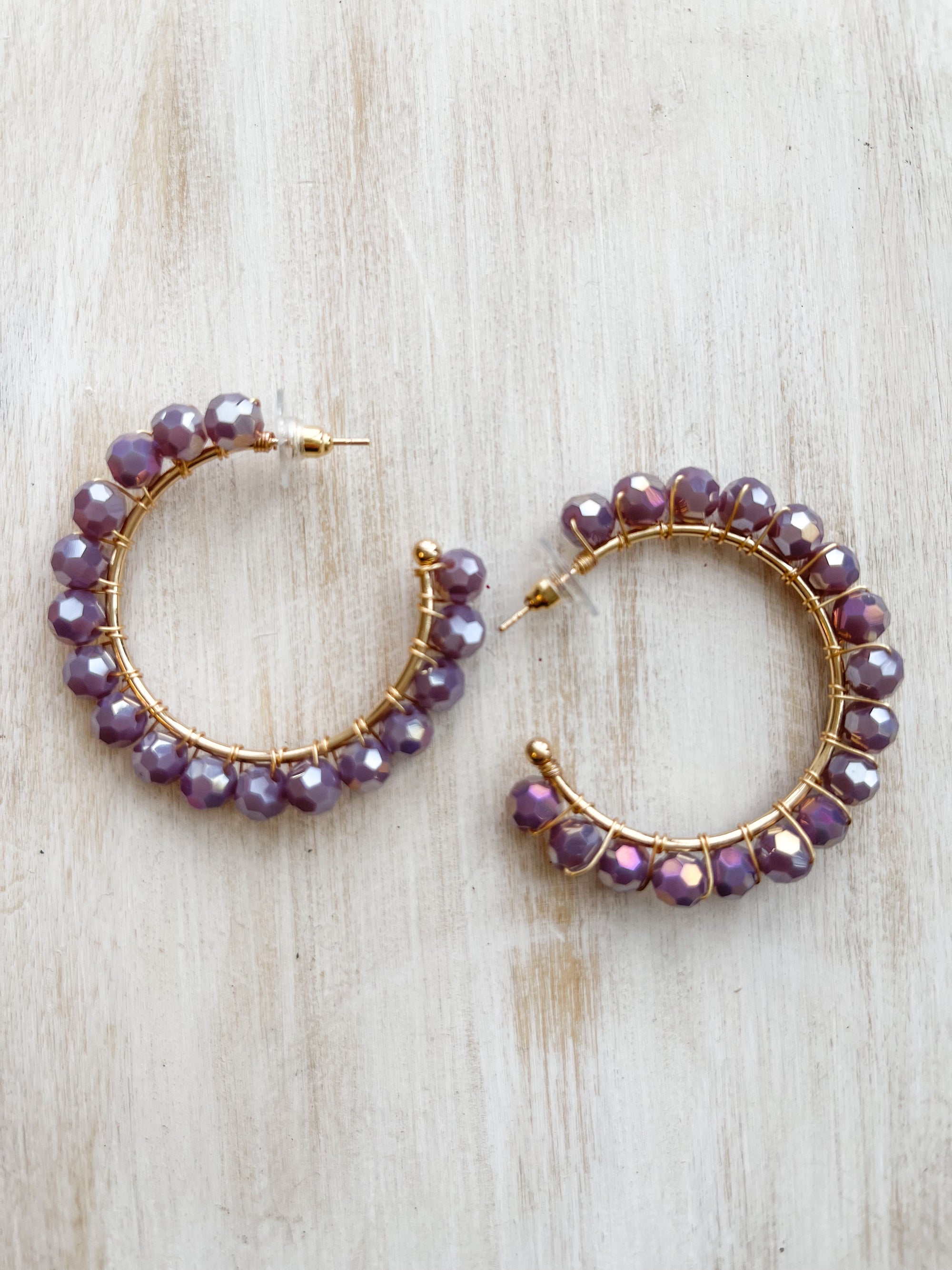 Crystal Beaded Earrings, Violet