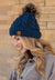 Blue Cable Knit Pom Beanie