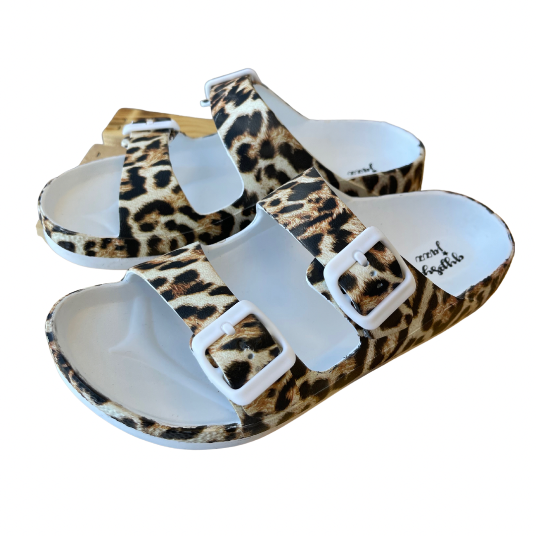 Leopard double hot sale strap sandals