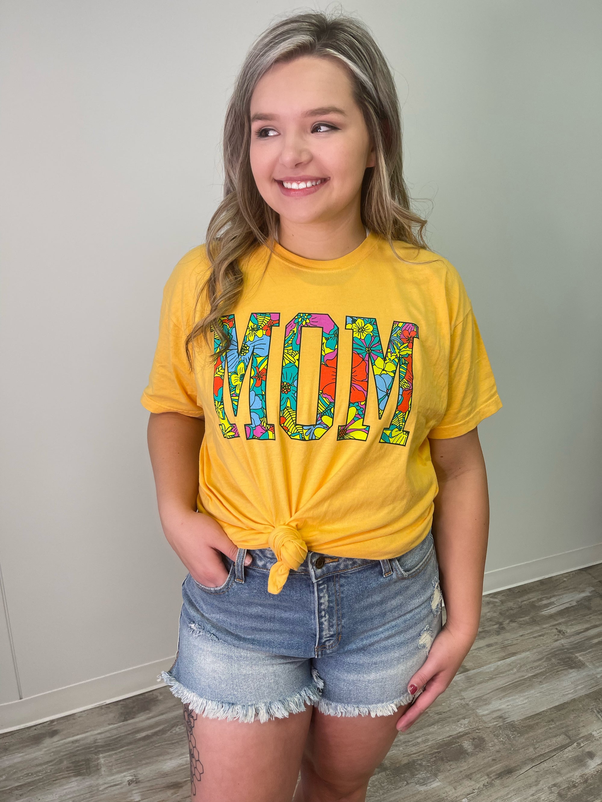 Floral Mom Graphic Tee, Citrus FINAL SALE