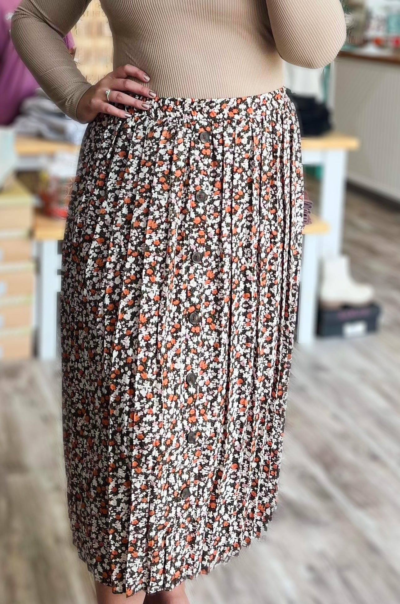 Seasons Are Changing Floral Pleated Button Down Skirt
